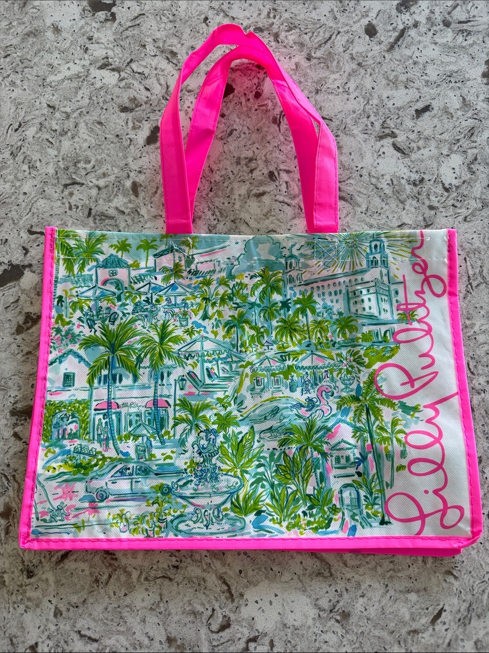 LNC Lilly Pulitzer Neon Pink Palm-Print Tote